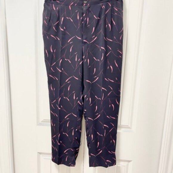 Vintage Floral Botanical Print High Waist Trousers Black Pink - Picture 2 of 9